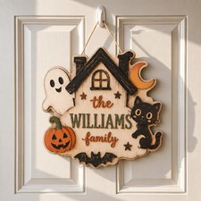 Custom Halloween Door Sign Personalized Ghost Family Name Decor Gift picture