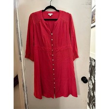 J Jill Linen Blend Button-Front Dress Midi Dress Pink Medium picture