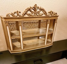 Vintage SYROCO #3614 Gold-Tone Mirrored Wall Curio Shelf Ornate Display Cabinet picture