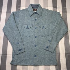 Vintage 60s 70s Johnson Woolen Mills Shirt Jacket Wool Tweed Baby Blue Rare picture