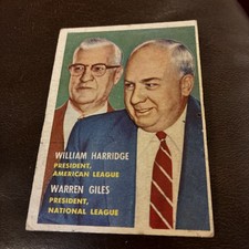 1957 Topps #100 William Harridge Warren Giles VG Not Bad picture
