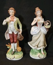 Vintage Lefton 1985 Bisque Porcelain Figurine Set Colonial Couple 05167 picture