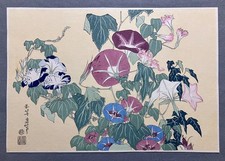 Katsushika Hokusai Woodblock Print “Morning-Glories and Frog” Rare Adachi picture