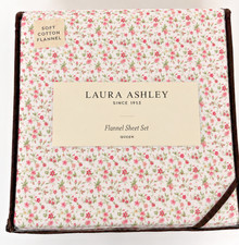 Laura Ashley Queen Flannel Sheet Set Evie Pink Floral 100% Cotton NEW picture