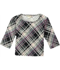 S.o.R.a.d. Womens Plaid Skimmer Crop Graphic T-Shirt, Black, Juniors, X-Small picture