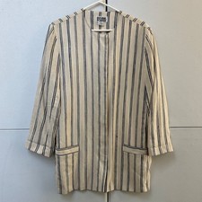 Vtg 90s REGINA PORTER Medium 100% Raw Silk Blazer Jacket Striped Collarless picture