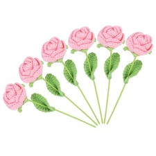 6Pcs Crochet Flower Rose Handmade Knitted Bouquet Pink] picture