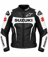 Suzuki Men’s Leather Motorcycle Jacket CE Armor Racing Biker Riding Gear picture