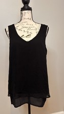 Apt 9 Women's Blue Black Sleeveless Layered Split Back Tank Top Size L picture