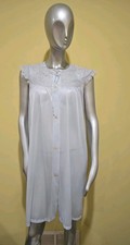 Evette Vtg 60s Semi Sheer Blue Lace Buttoned Midi Dressing Gown/Robe Medium 5-36 picture