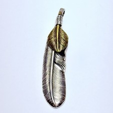 Takahashi Goro Goro's Sterling Silver Gold Top Left XL Feather Pendant 11.4g picture
