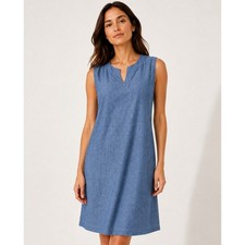 Talbots Shift Dress Womens 16P Blue Cotton Sleeveless Split Neck Chambray Look picture