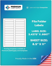 30,000 White File Folder Labels - Laser & Inkjet Compatible, 3.4375