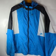 Vintage Nike Windbreaker Jacket Mens Large Blue White Black Colorblock 90s Hood picture