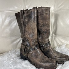 Frye Harness Biker Boots Womens 6.5  M Brown Square Toe Moto Distressed picture