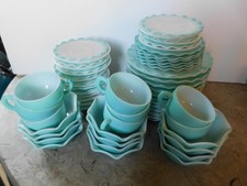 58 Pc. Hazel Atlas Crinoline Turquoise Blue Ripple Ruffle picture