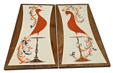 Vintage Mid-Century Modern Gravel Art Bird Plaques – Matching Pair (1960s) picture