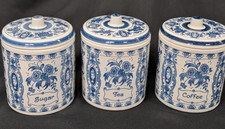Vtg Delft Blue Tea Coffee Sugar Canister Set Ceramic Holland Canisters Exc DS61 picture