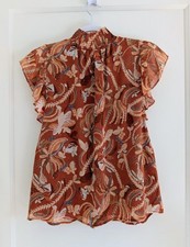 Joie Women's Sleeveless Blouse Shirred Mock Neck Ruffle Size M picture