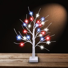 24 Inch 4Th of July Decorations Patriotic Tree Lights, 24 LED Red White Blue picture