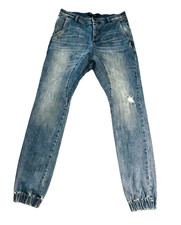 Zanerobe Distressed Slingshot Jogger Skater  Moto biker Jeans Men 30 Blue Taper picture