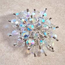 Sparkling Vintage Aurora Borealis Brooch Glass Iridescent Clear Beads picture