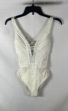 BECCA Women's White Crochet Lace Plunge Lace-Up One-Piece Swimsuit NWT Sz S picture