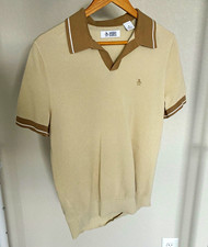 Original Penguin Men's Knit Polo Shirt M Short Sleeve Beige/Brown Embroidered picture