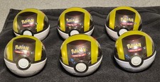 Factory Sealed Pokémon TCG Poke Ball Tin Gold Color, (3 Packs), Lot of 6 picture