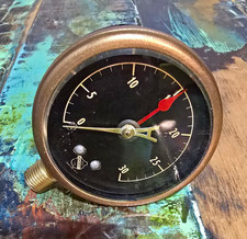 Vintage Antique Ashcroft Steam Gauge with Beveled Glass, Brass Ring,  Black Face picture