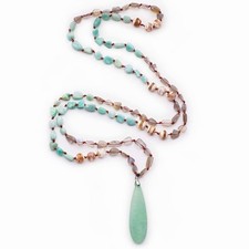 Amazonite Beads Necklace Semi-Precious Gem Stones Meditation Necklace Hand Knott picture