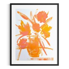 Original 9x12 Expressionist Orange Pink Floral Bouquet Painting Signed Paper picture