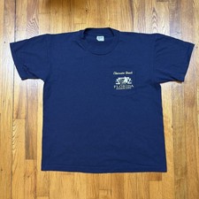 VTG 90s Anvil Shirt Mens L Blue Clearwater Beach Florida 100% Cotton Made in USA picture