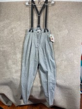 Vintage Kathy Ireland Pants Womens 9/10 Gray Plaid Suspender Trousers Y2K Preppy picture