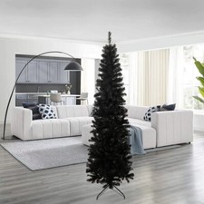 7.5FT Black Slim Artificial Christmas Tree Includes Foldable Metal Stand picture
