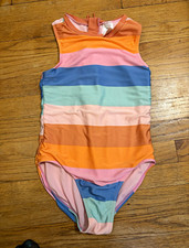 Art Class Girls One Piece Swimsuit L 10/12 Regular Multicolor Striped Zip picture