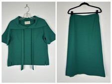 Vintage 1960s Kimberly Made in Italy Green Wool Knit Top & Skirt Set Size 12 picture