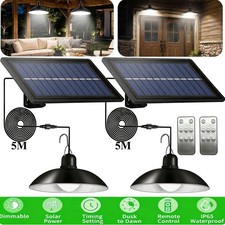 2 Pack Solar Pendant Hanging Light Outdoor Indoor Dusk To Dawn Shed Garage Light picture