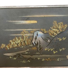 Antique Japanese Marked Silver Mixed Metal Tobacco Box Relief with Tomobako Box picture