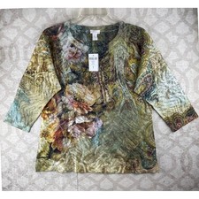 Chico's Quite Dreamy Beaded Top Womens 1 Multicolor NWT Floral Paisley Mesh Lace picture