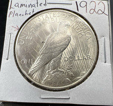 1922 P $1 Peace Silver Dollar Coin Laminated Planchet Error CH AU About UNC picture