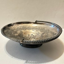 Antique 1860s Meriden Britannia Co Silverplate Fruit Bride Cake Basket Bowl picture