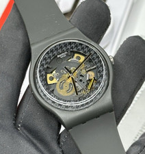NEW✅ Swatch Originals GREYBOLINO Skeleton Dial Dark Gray Silicone Watch SUOM109 picture