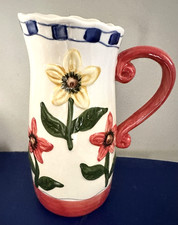 Large Ceramic Pitcher Floral Hand Painted Serving Panware 5 cup 7.5 in picture