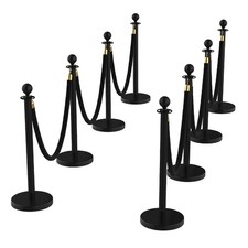 4/6/8-Piece Stanchion Set with Red Carpet & 2/4/6 Velvet Ropes,Hollow Base Black picture