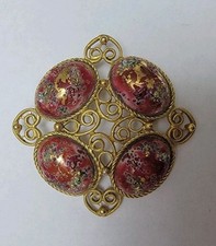 Verified JULIANA D&E Brooch Easter Egg Cabochon Gold Filigree 2.25