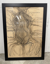 Framed Abstract Figure Line Drawing on Paper Julio Rosado Del Valle PR 1970s picture