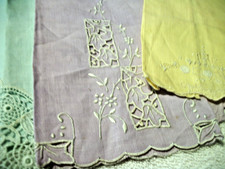3 LOVELY VINTAGE LACY FINGER TOWELS ALL DIFFERENT  PASTEL GREEN YELLOW LAVENDER picture