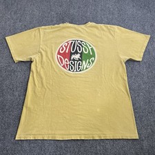 VTG Stussy Skater Bubble Graphic Mens T-shirt L Mustard Yellow Distressed Y2K picture