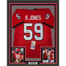 Framed Autographed/Signed Broderick Jones 35x39 Georgia Red Jersey JSA COA picture